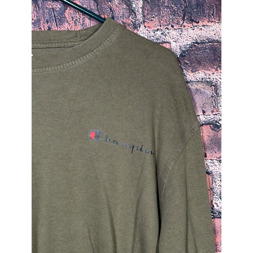 Champion Men's Green Solid Logo Long Sleeve Crew Neck T-Shirt Size L - Picture 4 of 4